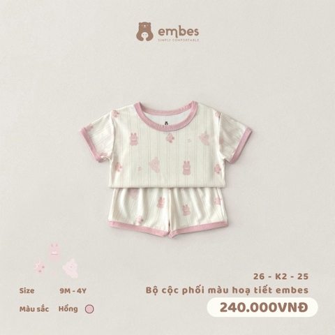 EMBES - Bộ cộc phối màu hoạ tiết embes - 26-K2-25 - Hồng - 12-18M - SS26.T5A