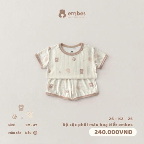 EMBES - Bộ cộc phối màu hoạ tiết embes - 26-K2-25 - Nâu - 2-3Y - SS26.T5A