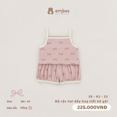 EMBES - Bộ cộc hai dây hoạ tiết bé gái - 26-K2-32 - Hồng - 3-4Y - SS26.T5A