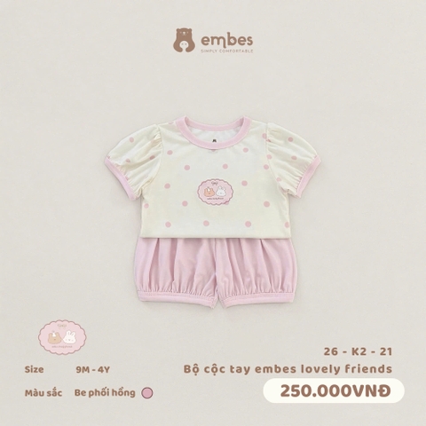 EMBES - Bộ cộc tay embes lovely friends - 26-K2-21 - Be hồng - 18-24M - SS26.T5A