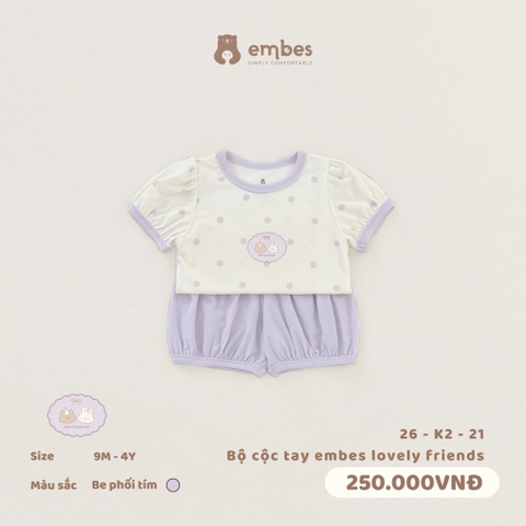 EMBES - Bộ cộc tay embes lovely friends - 26-K2-21 - Be tím - 2-3Y - SS26.T5A