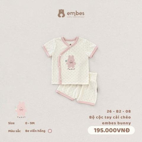 EMBES - Bộ cộc tay cài chéo embes bunny - 26-B2-08 - Be Viền Hồng - 6-9M - SS26.T5A