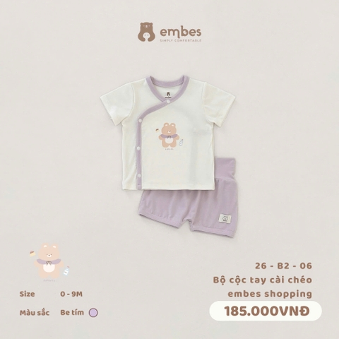 EMBES - Bộ cộc tay cài chéo embes shopping - 26-B2-06 - Be tím - 3-6M - SS26.T5A