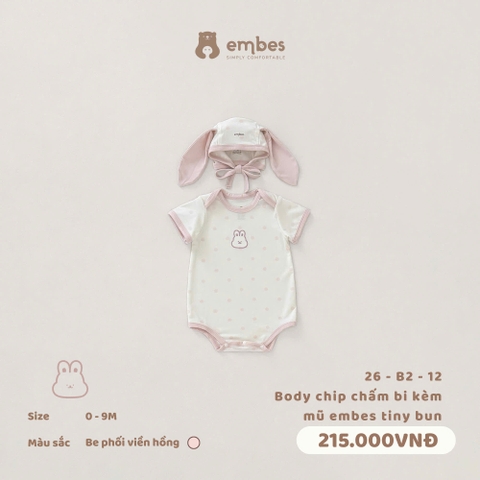EMBES - Body chip chấm bi kèm mũ embes tiny bun - 26-B2-12 - Be Hồng - 0-3M - SS26.T5A