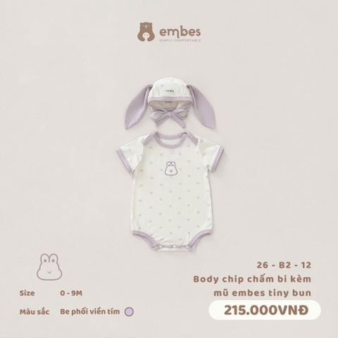 EMBES - Body chip chấm bi kèm mũ embes tiny bun - 26-B2-12 - Be tím - 0-3M - SS26.T5A