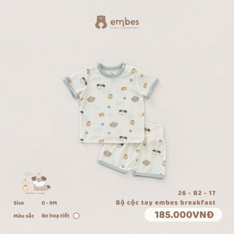 EMBES - Bộ cộc tay embes breakfast - 26-B2-17 - Be họa tiết - 6-9M - SS26.T5A
