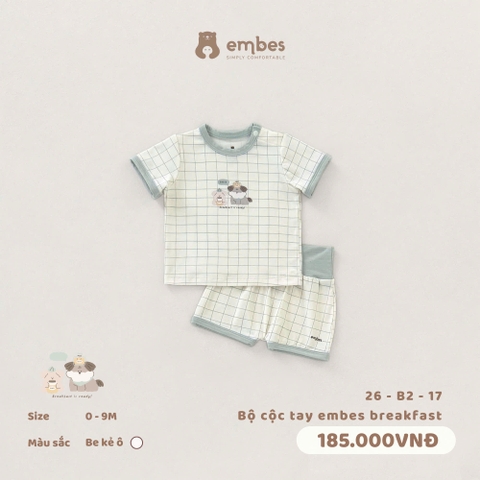 EMBES - Bộ cộc tay embes breakfast - 26-B2-17 - Be kẻ ô - 6-9M - SS26.T5A