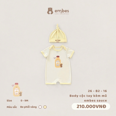 EMBES - Body cộc tay kèm mũ embes sauce - 26-B2-16 - Be vàng - 0-3M - SS26.T5B