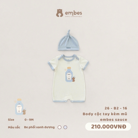 EMBES - Body cộc tay kèm mũ embes sauce - 26-B2-16 - Be Xanh dương - 0-3M - SS26.T5B