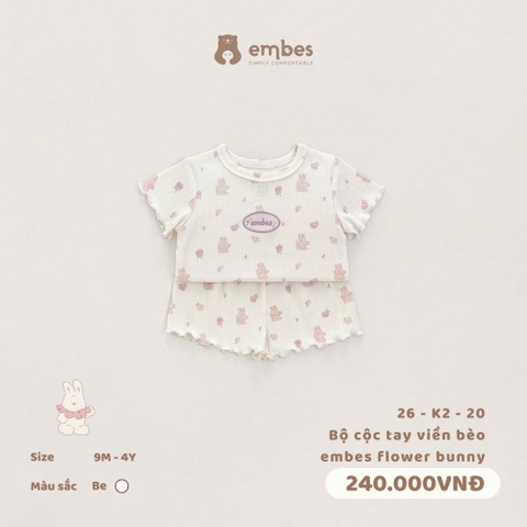 EMBES - Bộ cộc tay viền bèo embes flower bunny - 26-K2-20 - Be - 2-3Y - SS26.T5B