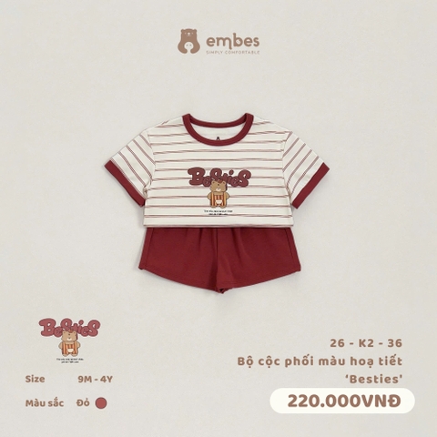 EMBES - Bộ cộc phối màu hoạ tiết Besties - 26-K2-36 - Đỏ - 2-3Y - SS26.T5B