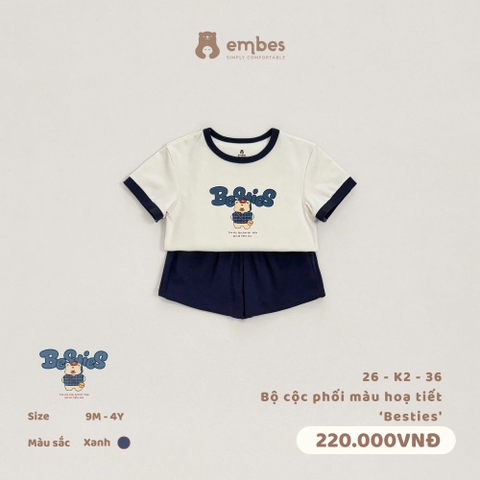 EMBES - Bộ cộc phối màu hoạ tiết Besties - 26-K2-36 - Xanh - 3-4Y - SS26.T5B