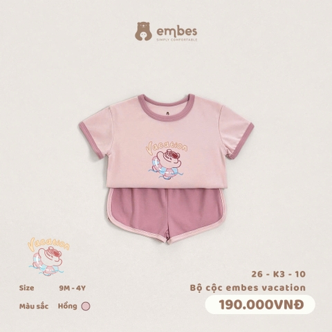 EMBES - Bộ cộc embes vacation - 26-K3-10 - Hồng - 2-3Y - SS26.T5B