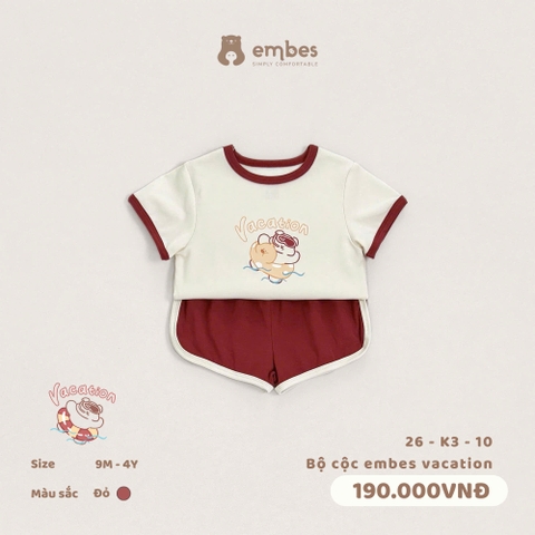 EMBES - Bộ cộc embes vacation - 26-K3-10 - Đỏ - 3-4Y - SS26.T5B