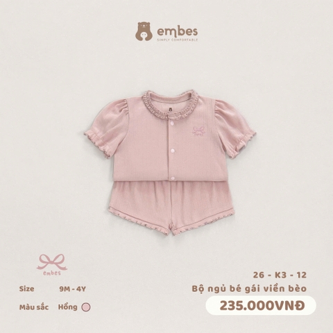 EMBES - Bộ ngủ bé gái viền bèo - 26-K3-12 - Hồng - 3-4Y - SS26.T5C