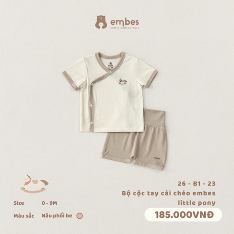 EMBES - Bộ cộc tay cài chéo embes little pony - 26-B1-23 - Nâu trơn - 6-9M - SS26.T5C