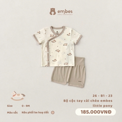 EMBES - Bộ cộc tay cài chéo embes little pony - 26-B1-23 - Nâu họa tiết - 0-3M - SS26.T5C