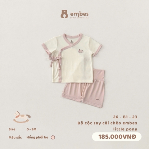 EMBES - Bộ cộc tay cài chéo embes little pony - 26-B1-23 - Hồng trơn - 6-9M - SS26.T5C
