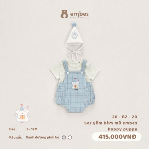 EMBES - Set yếm kèm mũ embes happy puppy - 26-B2-20 - Xanh Be - 9-12M - SS26.T5B