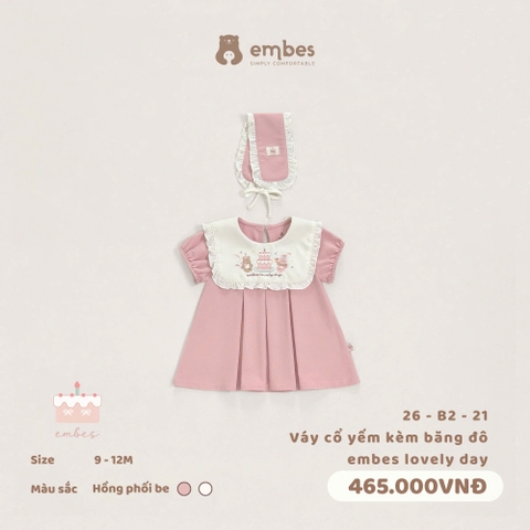 EMBES - Váy cổ yếm kèm băng đô embes lovely day - 26-B2-21 - Hồng Be - 9-12M - SS26.T5B