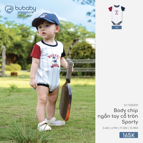 BU - Body chip ngắn tay cổ tròn Sporty - SCT2304SP - Trắng kẻ xanh - 1-3M - SS26.T5B