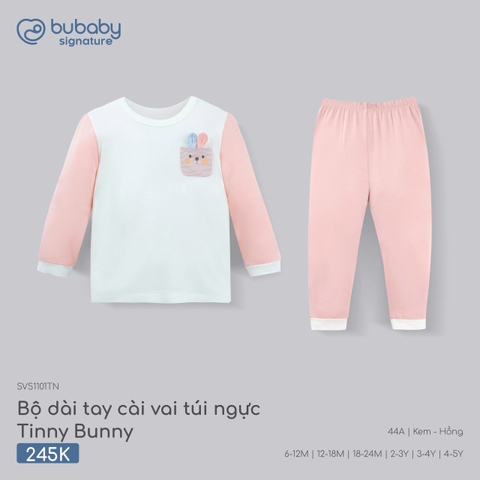 BU - Bộ dài tay cài vai Túi ngực Bunny - SVS1101TN - Kem+Hồng - 18-24M - SS26.T5B