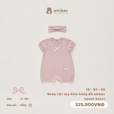 EMBES - Body cộc tay kèm băng đô embes sweet heart - 26-B2-05 - Hồng - 0-3M - SS26.T6A