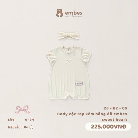 EMBES - Body cộc tay kèm băng đô embes sweet heart - 26-B2-05 - Be - 6-9M - SS26.T6A