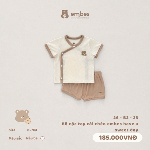 EMBES - Bộ cộc tay cài chéo embes have a sweet day - 26-B2-23 - Nâu Be - 6-9M - SS26.T6A