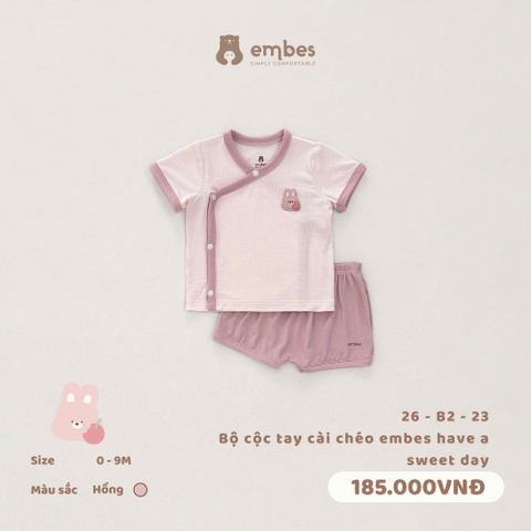 EMBES - Bộ cộc tay cài chéo embes have a sweet day - 26-B2-23 - Hồng - 3-6M - SS26.T6A
