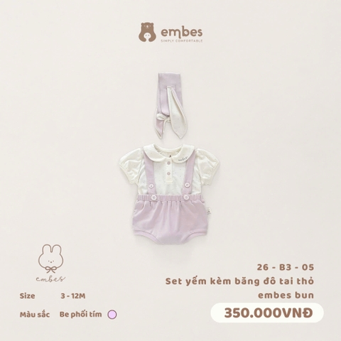 EMBES - Set yếm kèm băng đô tai thỏ embes bun - 26-B3-05 - Be phối tim - 6-9M - SS26.T6A