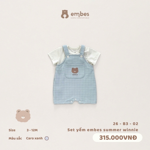 EMBES - Set yếm embes summer winnie - 26-B3-02 - Xanh caro - 6-9M - SS26.T6A