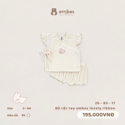 EMBES - Bộ cộc tay embes lovely ribbon - 26-B3-17 - Be - 3-6M - SS26.T6A