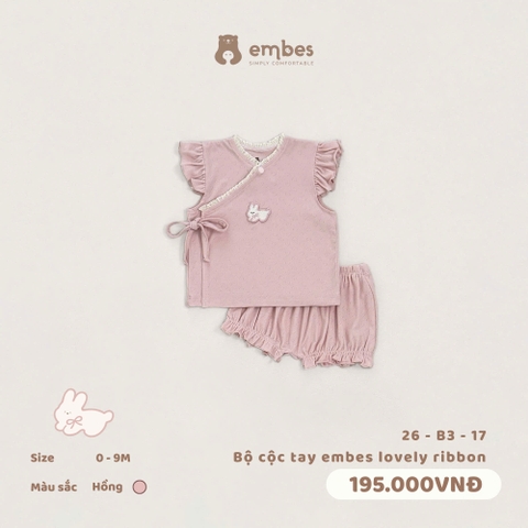 EMBES - Bộ cộc tay embes lovely ribbon - 26-B3-17 - Hồng - 0-3M - SS26.T6A