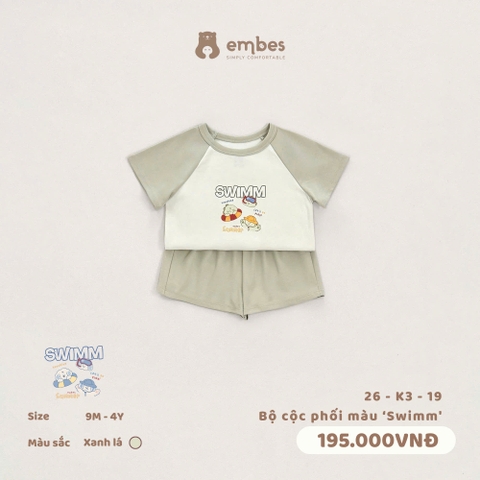 EMBES - Bộ cộc phối màu Swimm - 26-K3-19 - Xanh Lá - 3-4Y  -SS26.T6A