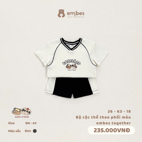 EMBES - Bộ cộc thể thao phối màu embes Together - 26-K3-18 - Đen - 18-24M  -SS26.T6A