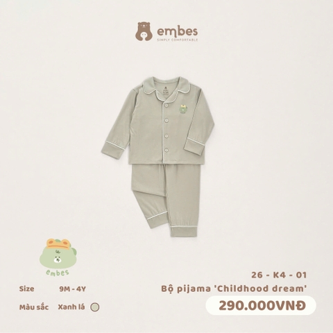EMBES - Bộ pijama Childhood dream  - 26-K4-01 - xanh lá - 9-12M - SS26.T6A