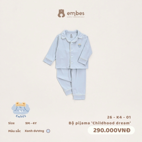 EMBES - Bộ pijama Childhood dream  - 26-K4-01 - xanh dương - 18-24M - SS26.T6A