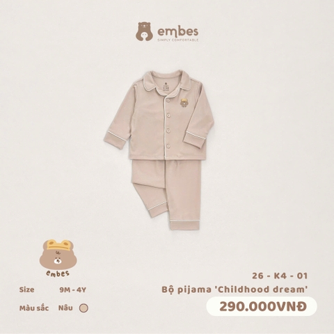 EMBES - Bộ pijama Childhood dream  - 26-K4-01 - nâu - 9-12M - SS26.T6A
