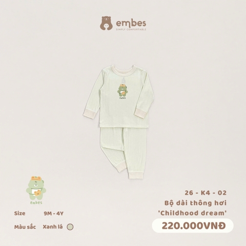 EMBES - Bộ dài thông hơi Childhood dream  - 26-K4-02 - xanh lá - 18-24M - SS26.T6A