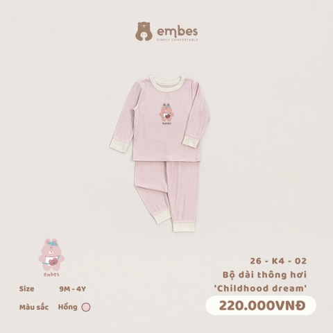 EMBES - Bộ dài thông hơi Childhood dream  - 26-K4-02 - hồng - 3-4Y - SS26.T6A
