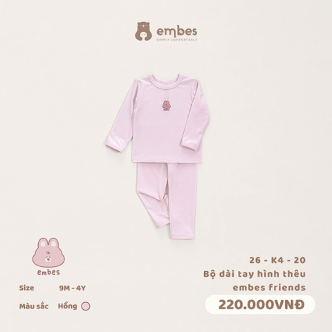 EMBES - Bộ dài tay hình thêu embes friends  - 26-K4-20 - hồng - 18-24M - SS26.T6A