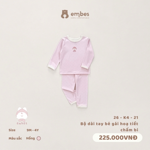 EMBES - Bộ dài tay bé gái hoạ tiết chấm bi  - 26-K4-21 - hồng - 3-4Y - SS26.T6A