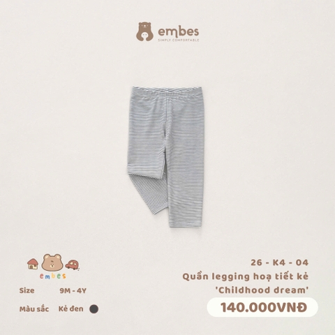 EMBES - Quần legging hoạ tiết kẻ Childhood dream  - 26-K4-04 - kẻ đen - 2-3Y - SS26.T6A