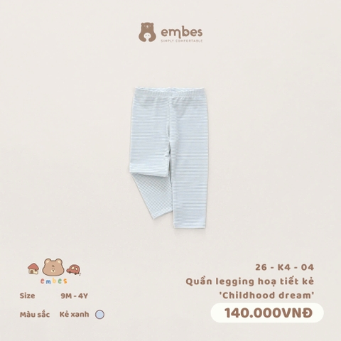 EMBES - Quần legging hoạ tiết kẻ Childhood dream  - 26-K4-04 - kẻ xanh - 18-24M - SS26.T6A