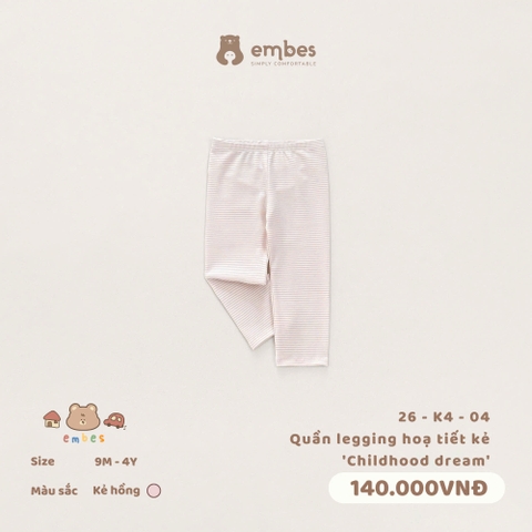 EMBES - Quần legging hoạ tiết kẻ Childhood dream  - 26-K4-04 - kẻ hồng - 12-18M - SS26.T6A