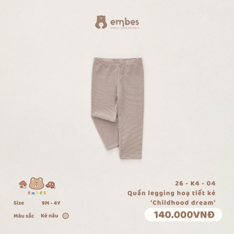 EMBES - Quần legging hoạ tiết kẻ Childhood dream  - 26-K4-04 - kẻ nâu - 9-12M - SS26.T6A