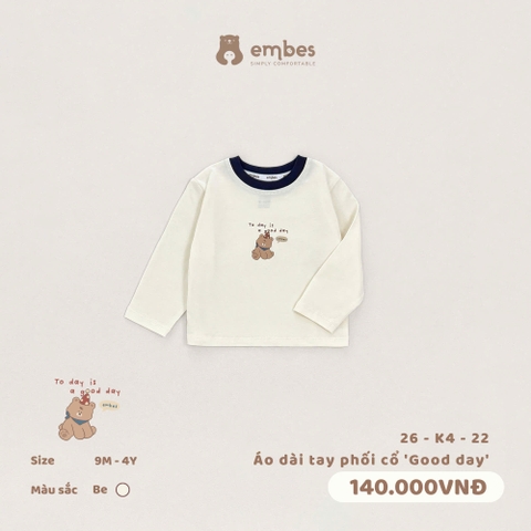 EMBES - Áo dài tay phối cổ Good day  - 26-K4-22 - be - 12-18M - SS26.T6A