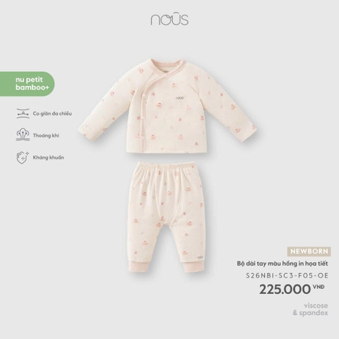 NOUS - Bộ dài tay màu hồng in họa tiết - Newborn - SS26.T6A