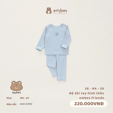 EMBES - Bộ dài tay hình thêu embes friends  - 26-K4-20 - xanh dương - 2-3Y - SS26.T6A